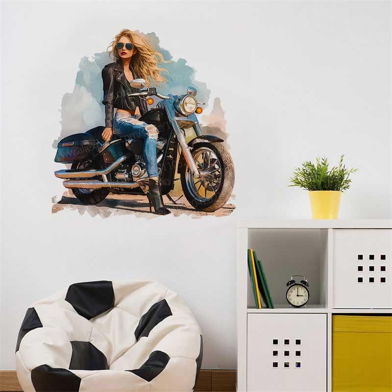 Pvc Panel Background - Long-Haired Girl with Sunglasses Motorcycle Riding