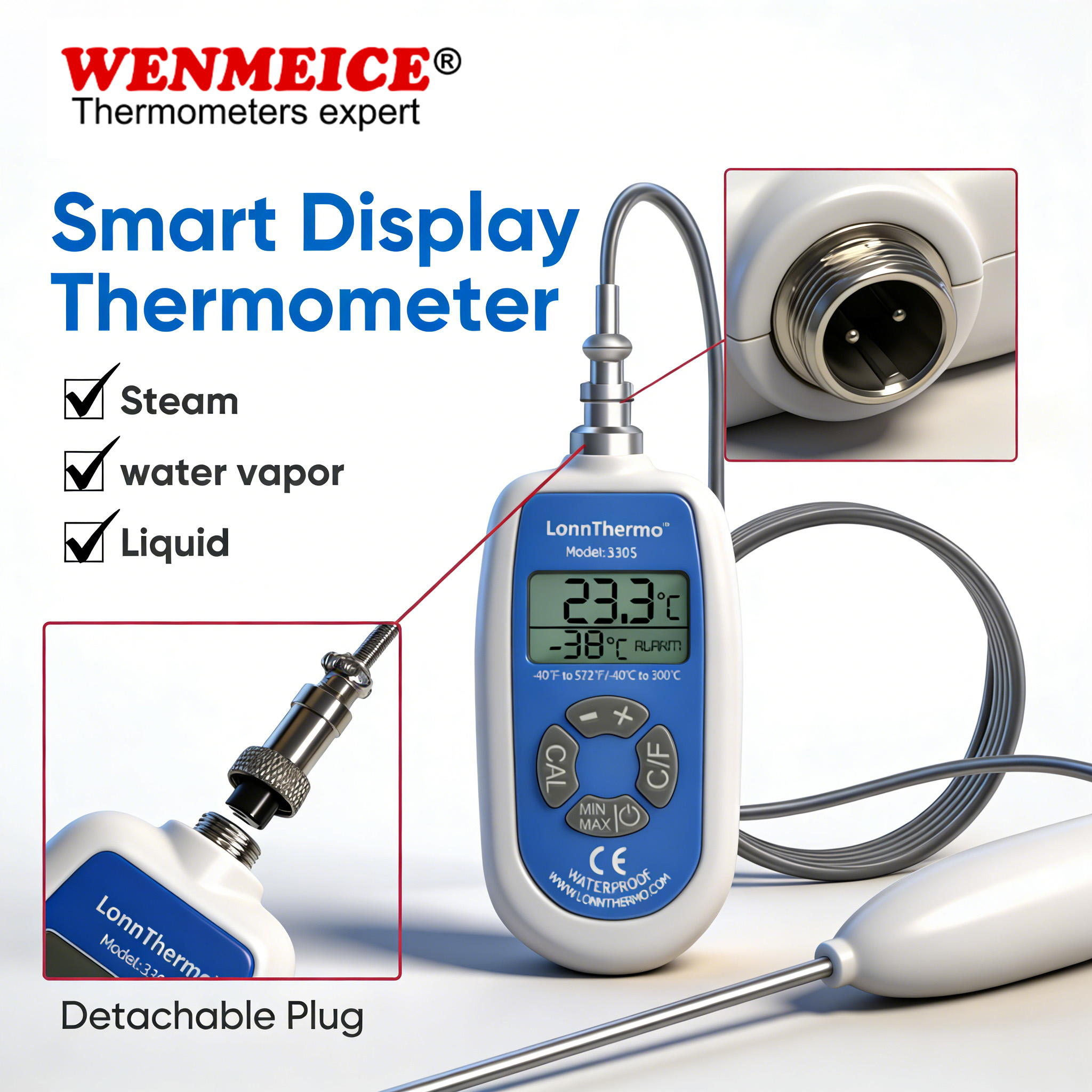Digital Hygrometer Probe - WENMEICE Waterproof Digital Thermometer pt100 Temperature