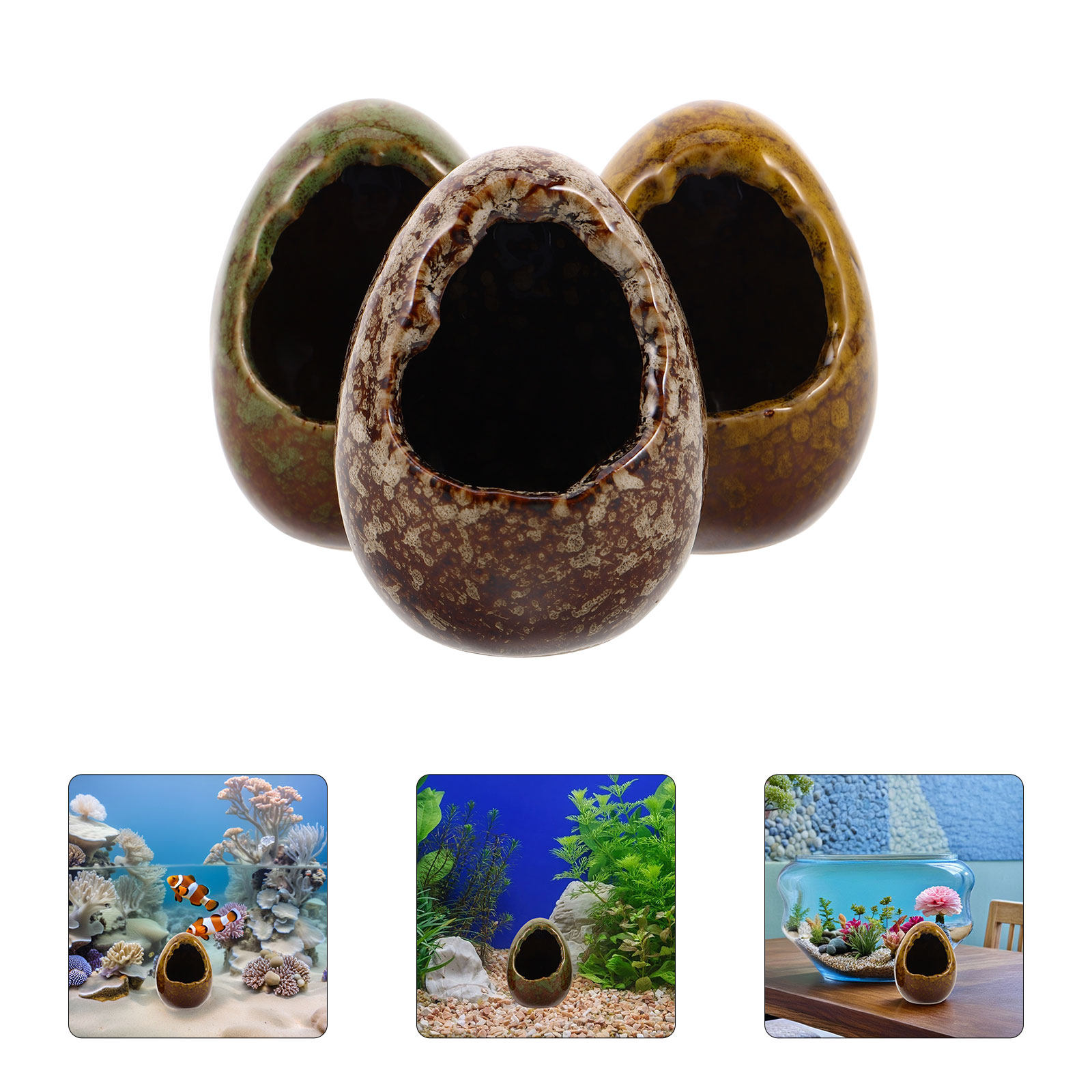 3 Pcs Fish Shelter Aquarium Hi - Hide Cave Ceramic ulasan dan harga